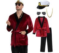 Halloween Costume for Men 2024, Adult Red Robe Jacket with Captain Hat Accessories, Red, Large