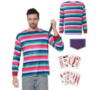 Halloween Costume for Men Horror Rainbow Striped Tee Casual Long Sleeve Shirt Tops, Multi, XL