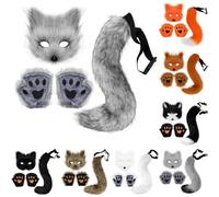 Halloween Costume for Women and Men Furry Fox Props Half Face Masquerade Mask & Plush Gloves & Luxurious Tail Ideal for Halloween, Party, Stage Events, Carnival, Christmas, Playing