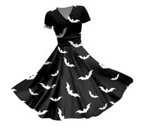 Halloween Costume For Women Bloody Evening Short Sleeve V-Neck Printed Bloody Funny Bloody Horror Blood Party Festival Carnival Chic And Elegant Mid-Length Dresses