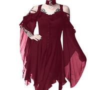 Halloween Costume For Women Festival Fancy Dress Witch With Hooded Cape Ladies Bloody Printed Medieval Zombie Bride Role Play Cocktail Swing