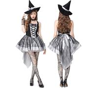 Halloween Costume For Women Festival Fancy Dress Witch With Hooded Cape Ladies Bloody Printed Short Sleeve Lace-Up Victorian Perfect Events