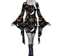 Halloween Costume For Women Gothic Dresses Horror Ladies V Neck Half Moon Sexy Dress Elegant High-Low Hem Hooded Cloak Medieval Teens/Women Party