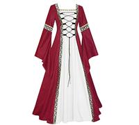 Halloween Costume for Women Ladies Renaissance Medieval Ball Gown Flare Irish Fairy Long Sleeve Fancy Dress Peasant Chemise Gothic Dress Women's Dress for Halloween, Cosplay, Irish, Victorian Event