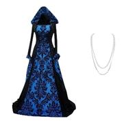 Halloween Costume for Women Medieval Corset Renaissance Dress Hooded World Book Day Costumes Lolita Lace Up Long Sleeve Tunic Tops Ladies Cosplay Outfit Gothic Gowns, Blue, M