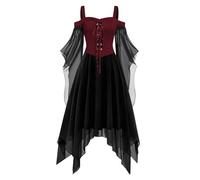 Halloween Costume For Women Party Dress Witch With Hooded Cape Ladies Bloody Printed Renaissance Elegant Smocked Zombie Bride Role Play Carnival Cosplay
