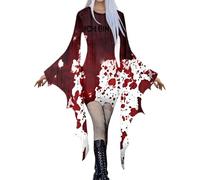Halloween Costume For Women Party Dress Witch With Hooded Cape Ladies Bloody Printed Soul Reaper Flare Sleeve Corset Cocktail Swing