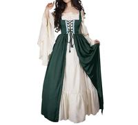 Halloween Costume for Women, Renaissance Dresses for Women Vintage Medieval Halloween Costume Off The Shoulder Flare Sleeves Victorian Outfit, Dark Green, 3XL