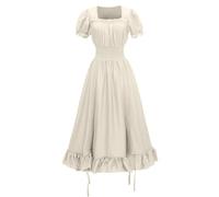 Halloween Costume for Women Steampunk Gothic Maxi Dress Ruffle Layered Victorian Chemise Medieval Pirate Peasant Irish Fairy Long Dress Medieval Cottagecore Smocked Party Fancy Dress