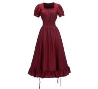 Halloween Costume for Women Steampunk Gothic Maxi Dress Ruffle Layered Victorian Chemise Medieval Pirate Peasant Irish Fairy Long Dress Medieval Cottagecore Smocked Party Fancy Dress