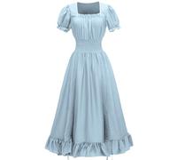 Halloween Costume for Women Steampunk Gothic Maxi Dress Ruffle Layered Victorian Chemise Medieval Pirate Peasant Irish Fairy Long Dress Medieval Cottagecore Smocked Party Fancy Dress