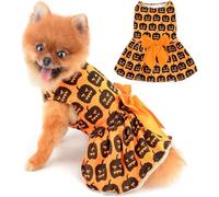 Halloween Costume Girl Dog Dress Doggie Holiday Theme Outfits Funny Pumpkin Ghost Skull Bat Cobweb Pet Skirts with Bowknot Puppy La(Size:S:back:25cm/9.8",chest:34cm/13.4",Color:orange bowknot pumpkin)