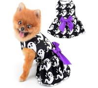 Halloween Costume Girl Dog Dress Doggie Holiday Theme Outfits Funny Pumpkin Ghost Skull Bat Cobweb Pet Skirts with Bowknot Puppy La(Size:S:back:25cm/9.8",chest:34cm/13.4",Color:purple bowknot ghost)
