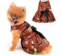 Halloween Costume Girl Dog Dress Doggie Holiday Theme Outfits Funny Pumpkin Ghost Skull Bat Cobweb Pet Skirts with Bowknot Puppy Lace Me(Size:S:back:25cm/9.8",chest:34cm/13.4",Color:black bowknot bat)