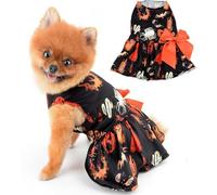Halloween Costume Girl Dog Dress Doggie Holiday Theme Outfits Funny Pumpkin Ghost Skull Bat Cobweb Pet Skirts with Bowknot Puppy La(Size:M:back:29cm/11.4",chest:38cm/15.0",Color:black)