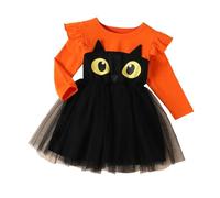 Halloween Costume Girls Pumpkin, Tulle Dress Short Long Sleeve Pumpkin Costume Kids Chiffon Festive Cat Dress Print Comfortable Princess Dresses for Cosplay Dress Party Carnival
