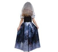 Halloween Costume Girls Scary Skeleton Costume Kids Girls Ghost Vampire Festive Halloween Costume Curvy Puff Sleeves Ghost Pirate Dress for Halloween Carnival Cosplay
