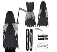 Halloween Costume - grim reapper Costume | Halloween Scary Dress Set | Dress Up Creepy Cosplay Outfit | Accessories For Toddler Boys Children Carnival Festival Masquerade Holiday Use