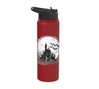 Halloween Costume Haunted Castle Bats Spider Web Ghost Stainless Steel Insulated Water Bottle