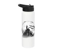Halloween Costume Haunted Castle Bats Spider Web Ghost Stainless Steel Insulated Water Bottle