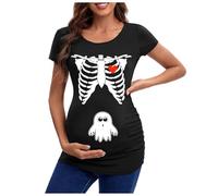 Halloween Costume Head Skeleton Halloween Pregnant Women's Clothing Top Teasing European Borderline T-Shirt Top Pregnant Women T-Shirt, White, L