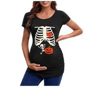 Halloween Costume Head Skeleton Halloween Pregnant Women's Clothing Top Teasing European Borderline T-Shirt Top Pregnant Women T-Shirt, Wine Red, XL