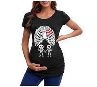 Halloween Costume Head Skeleton Halloween Pregnant Women's Clothing Top Teasing European Borderline T-Shirt Top Pregnant Women T-Shirt, khaki, M