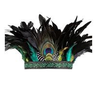 Halloween Costume Headbands for Women, Black Feather Headpiece with Peacock Feathers, Elastic Fit for Adults, for Halloween Parties, Dramatic Height Design, Statement Accessory