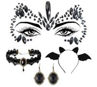 Halloween Costume Headwear,Black Lace Necklace Collar Choker,contain Sparkly Bat Headband Day of the Dead Face Jewels Stickers for Kids and Adult Halloween Costume Accessories