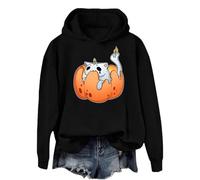 Halloween Costume Hoodies Pumpkin Face Colorblock Oversized Hoody with Pockets Autumn Winter Warm Sweatshirt Party Outfit Ladies Casual Pullover Tops Festival Trick or Treating Black