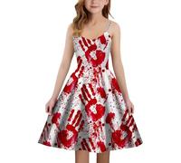 Halloween Costume Kids Girls Halloween Medieval Dress with Blood Stained Print A-line Strapless Party Costume for Children Elegant Gothic Evening Dress Girls Summer, White, 9-10 Years