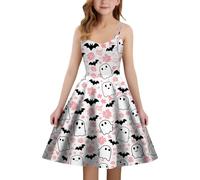 Halloween Costume Kids Girls Halloween Party Dress Medieval Style A-line Strapless Dress with Elastic Zip on the Back for Children's Costume Party (White, 9-10 Years)