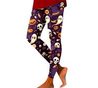 Halloween Costume Leggings Skeleton Tight Stretch Pant High Waist Butt Lift Running Sports Workout Tights Comfort Pumpkin Printed Legging Cosplayer Clothes for Women Party Festival Wear Dark Purple