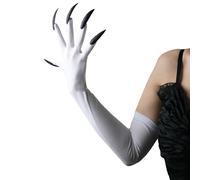Halloween Costume Long Fingernails Paw Gloves Elbow Length Cat Wolf Claw Gloves with Sequins Nails Gothic Ghost Witch Devil Hand Mittens Handwear for Fancy Dress Cosplay Party Carnival Performance