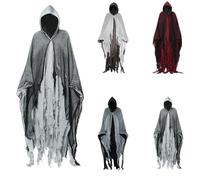 Halloween Costume Men Women Cape Ghost Grim Reaper Scary Adult Ghost Face Zombie Costume Vampire Large Sizes Ghost Hood Fancy Dress Coat Black Death Scyte Porch Geese