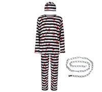 Halloween Costume Men's Adult Prisoner Costume Bloody Prison Striped Uniform with Hat Chain Classic Stage Show Clothing Convict Cosplay Theatre Costumes