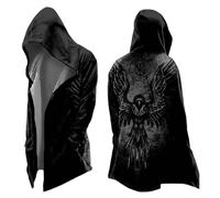 Halloween Costume Men's Coat with Hood Blood Splash Pattern Medieval Clothing Horror Bloody Printed Jacket Cosplay Costumes Viking Medium Length Hoodie 3D Printed Odin Myth, Black-c, 4XL