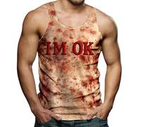 Halloween Costume Men's Horror Tank Top Blood Splash Pattern Sleeveless T-Shirt Tops Horror Bloodstained Butcher Sports Vest Fitness Lightweight Party Shirt Festival Undershirt Terror, yellow, L