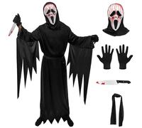 Halloween Costume Men's Scary Scream Costume Set, Scary Movie Costume with Bloody Scream Mask & Knife, Horror Ghost Face Costume Adult Halloween Costumes Men for Party Carnival Cosplay (L)