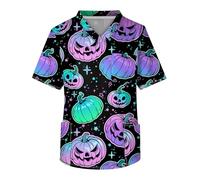 Halloween Costume Scrubs Tops for Men V Neck Short Sleeve Halloween Print Shirt with Pumpkin Pattern Polyeste Baggy Print with Pockets Shirts Men's Cozy Hip Blouse