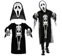 Halloween Costume Set, Halloween Children's Costume, Consisting of a Scary Skeleton Costume, a Scream Mask and Skeleton Gloves, Suitable as a Costume for Halloween and Carnival Parties