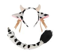 Halloween Costume Set Plush Cow Ears Horns Hair Hoop Hairband Long Tail Kit Cute Animal Ears Headband Bells Bow Fancy Dress Up Christmas Birthday Cosplay Party Accessories Photography Props
