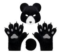 Halloween Costume Set Realistic Bear Gloves Tail & Pins For Cosplay Anime Conventions & Costume Parties The Mask Adult(Black E,25x8cm)
