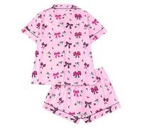 Halloween Costume Short Pajama Set for Women Silk Satin Button Down Cute Summer Halloween Ghost Shorts Matching Pj Set Western Sexy Button Up Matching Sets Lounge Wear Short Sleeve Red
