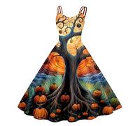 Halloween Costume Skeleton Women Adult Woolen Dresses for UK Womens Witches Ladies Costumes Winter Adults Female Dress Plus Size Long Sleeve Outfits Women's Fancy Pumpkin Yellow XXL