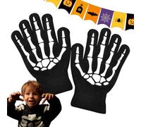 Halloween Costume Skull Gloves Warm Halloween Apparel Accessories Mittens | Unisex Skull Full Finger Gloves for Children Teens Girls Ages 5-12 Running, Skiing