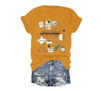 Halloween Costume T-Shirts Women Skull Spider Web Pullover Short-Sleeved Graphic Tee Soft Breathable Polyester Humor Festival Blouse Funny Kids Adults T-Shirt Autumn Fashion Thermal Top Yellow