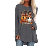 Halloween Costume T-Shirts Women Skull Spider Web Pullover Short-Sleeved Graphic Tee Soft Breathable Polyester Autumn Fashion Top Long Sleeve T Shirts Womens Work Travel Grey