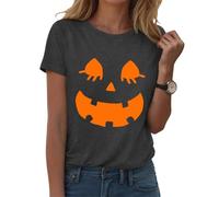Halloween Costume T-Shirts Women Skull Spider Web Pullover v-Neck Short Sleeved T-Shirt Soft Breathable Polyester Spooky Town Theme Funny Kids Adults Merchandise Gift Idea Grey