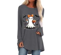 Halloween Costume T-Shirts Women Skull Spider Web Pullover v-Neck Short Sleeved T-Shirt Soft Workout Tops Unique Gift Idea Long Sleeve T Shirts Festival Evening Casual Blouse Grey